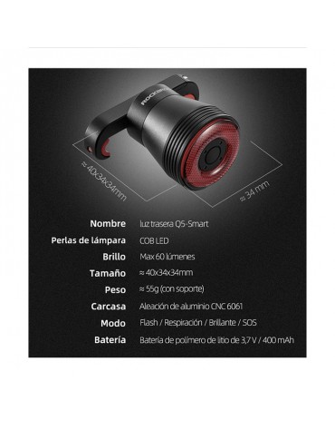 Luz Trasera Rockbros Smart Para Bicicleta Stop Inteligente Luz Trasera Rockbros Smart Para Bicicleta Stop Inteligente