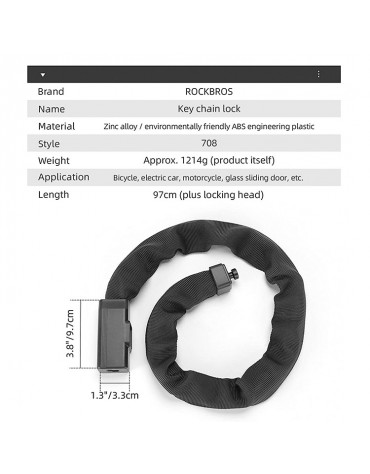 Cadena Seguridad Bicicleta Candado Con Llave Rockbros Cadena Seguridad Bicicleta Candado Con Llave Rockbros
