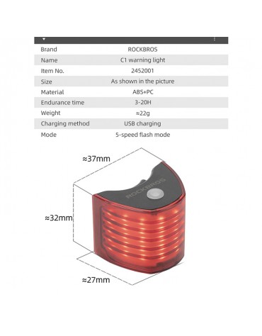 Dúo De Luces Para Bicicleta Delantera + Trasera Rockbros C1 Usb Dúo De Luces Para Bicicleta Delantera + Trasera Rockbros C1 Usb